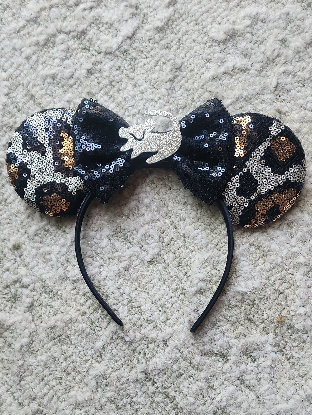 Lion King INSPIRED Leopard Sequin Minnie Ears Headband with Black Bow